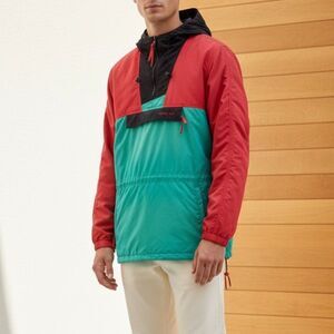 VTG Windy Pass Jacket Red Green Black North Face Anorak Pullover 80s